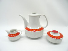 Thomas Arcta Orange Borkenrand Kaffeekanne mit Milchkännchen und Zuckerdose
