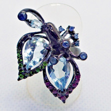 Topas Rubin Saphir Tsavorit Ring 925 Silber 585 Schwarzgold vergoldet 18,4 mm 58