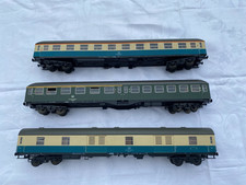 3 Stück RÖWA H0 Personenwagen / Gepäckwagen der DB grün / beige-oceanblau