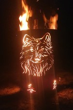 200 Liter Feuertonne / Fass / Feuerschale mit Motiv - Wolf 