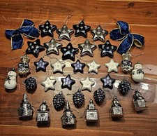 33 Teile Baumschmuck Blau/Silber Glitzer Bruchfest Vintage 