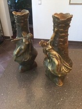 Bernhard Bloch Vase Vasenpaar 2 Vasen Figürlich Jugendstil Keramik Signiert