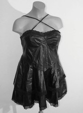 Sexy Leder Imitat Träger Kleid A Linie mit Spitze verziert Gr 2XL / 48