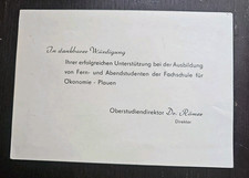 Alte Urkunde- Dokument-Würdigung-DDR-Fachschule Ökonomie- Plauen-15x10,5cm