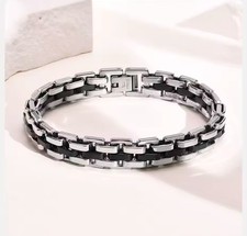 HERREN GLIEDER ARMBAND EDELSTAHL SCHWARZ SILBER HOCHGLANZ ELEGANT