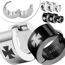 2x Huggie Creolen Silber Schwarz Creole Clip Ohrringe Sleeper Ohrring Eisernes Kreuz