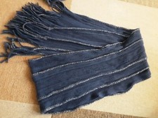 Schal, Blau, Hochwertig, Wollmischgewebe Mit Silber Lurex Garn