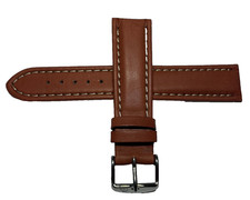 Uhr Ersatz Armband Lederarmband Universal  20 mm  Braun Weiße Naht  252007+BWN