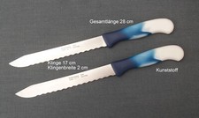 Messer, Brotmesser, 2 Brötchenmesser Heft Kunststoff blau/weiß