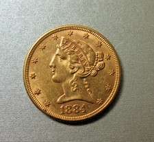 Goldmünze 5 Dollar USA American Liberty Head 1884