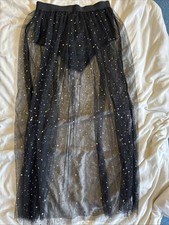 Fasching Hexe Rock Glitzer Durchsichtig Gr. S-M Süß Edel Schwarz Gold