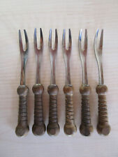 6 x Partygabel Cocktailgabel - Beram - Edelstahl und Holz - ca. 1970er - TOP!