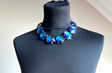 OTAZU VINTAGE BLAUE HALSKETTE MIT ORGANZABAND 