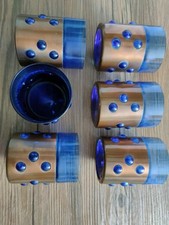 60er Jahre Nanny Still Set für RAAK Glas Kupfer Mid Century 6 blaue Gläser 