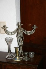 Alte Kerzenhalter - Glas, Metall, Messing - z. B.: für 5 Tafelkerzen, 38 cm Höhe