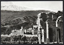 Taormina - Scorcio del Teatro Greco con l'Etna / gelaufen 1956