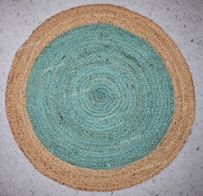 Jute Teppich Rund Türkis mit