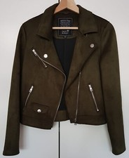 Mädchen schöne Bikerjacke; Velourslederimitat; Gr. 164; grün, sehr gut