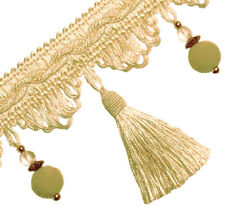 DE Luxus Quastenborte 8 cm lightgold Dekoborte Troddelborte Vorhangborte 1m