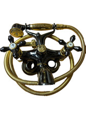 alte Zweigriff-Badewannen Armatur mit Brause in anthrazit und gold