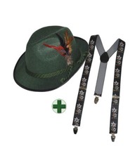 Bayernhut Klassisch grün Federn Kordel mit Hosenträger schwarz Edelweiß KK