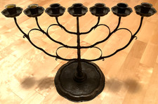 Wunderschöner antiker alter Kerzenleuchter Eisen geschmiedet 7-armig Menora