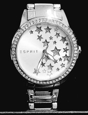 schöne ESPRIT Damenuhr silbern, kaum getragen, Strass, Zifferblatt mit Sternen