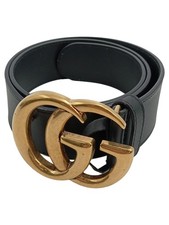 Gucci Damen Leder Gürtel Schwarz GG Logo Schnalle Größe 70