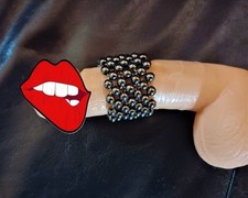 Penisring Eichelring Mastubator Hämatit-Perlen auf Chirurgenstahl 5 / 7 Reihig