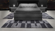 Shaggy Läuferset Hochflor Langflor Teppich-Set Bettumrandung Grau Weiss 3er Set 