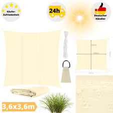 Sonnensegel Wasserdicht 3,6x3,6m Quadrat Beige Sonnenschutz Garten Camping
