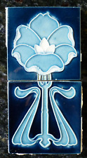 Jugendstil Fliese art nouveau tile Tegel Blume blau weiß super toll rar apart