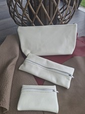 Kosmetiktasche Täschchen Federmappe Geldtäschchen echtes Leder weiß 