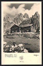 Hofpürglhütte, Berghütte mit Gebirgspanorama, Ansichtskarte 