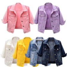 Damen 3/4-Ärmel Jeansjacke Kurze Jeans Jacke Bauchfrei Denim Jacket Tops