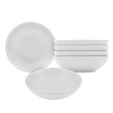 Keramik Suppen Teller weiß - 6er Set / 20 cm - Pasta Salat Geschirr Bowl Schale