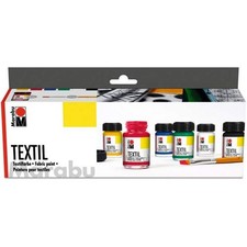 MARABU Stoff Textil Farben Starter Set 6x 15ml Gelb Rot Grün Blau Weiß Schwarz