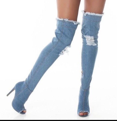 Damen stiefel overknee jeans - overknee,
