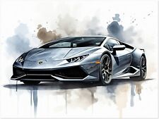 Lamborghini Grau - Leinwand oder Poster - Auto Illustration Wandbild P250N