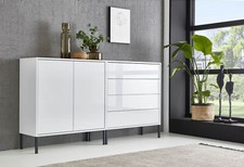 BMG Möbel Sideboard Mailand Set 3, grifflos, Metallfüßen, Weiß Weiß Hochglanz
