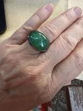 großer breiter Silberring mit grünem echtem Edelstein