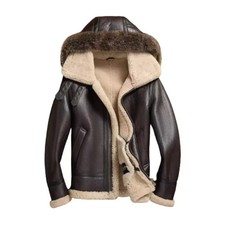 Herren MF7 Flieger Bomber RAF Pilot Flying Braun Lederjacke B3 Abnehmbare Kapuze