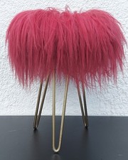 vintage Flokati Hocker - rot