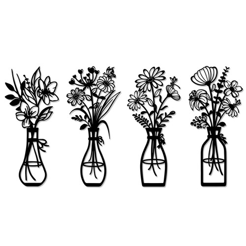 Wanddeko metall blumen - metall, floral