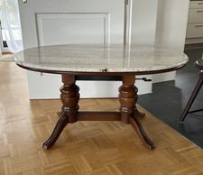 Wohnzimmertisch Holz mit Steinplatte Höhenverstellbar Beistelltisch Schwer