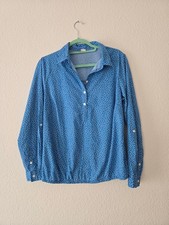 Damen Bluse Gr. 42 blau mit weißen Punkten