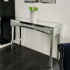 Luxuriöser Konsolentisch Spiegelglas Diamant-Dekor Glänzend Tischkonsole 120cm