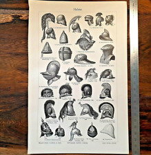 Alte Litographie, Helme, ca.1920, Uniform, Rüstung, Militär, Römer, Ritter