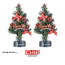 PEARL 2er-Set USB-Weihnachtsbäume mit LED-Farbwechsel-Glasfaserlichtern