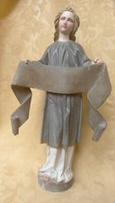 Engel mit Spruchband Holz 38 cm, neogotisch um 1880